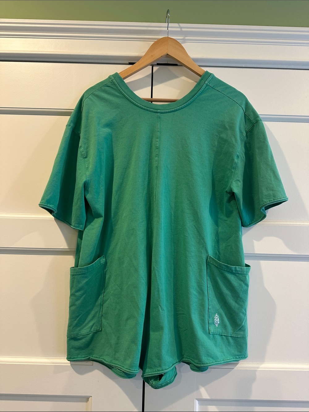 Green Short-Sleeve Utility Romper with Front Pockets